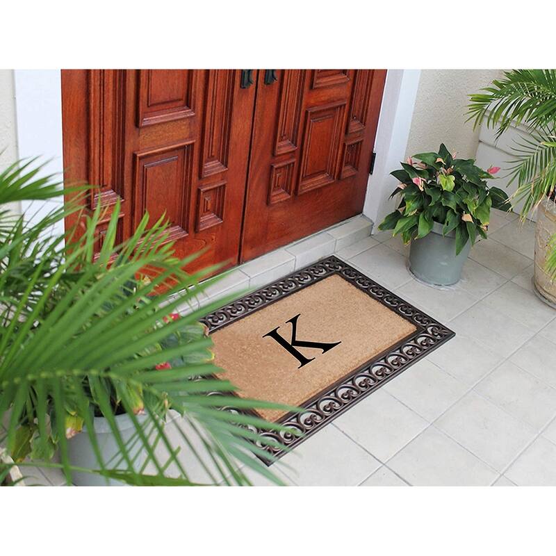 Rubber Coir Classic Paisley Border X large Monogrammed Doormat On